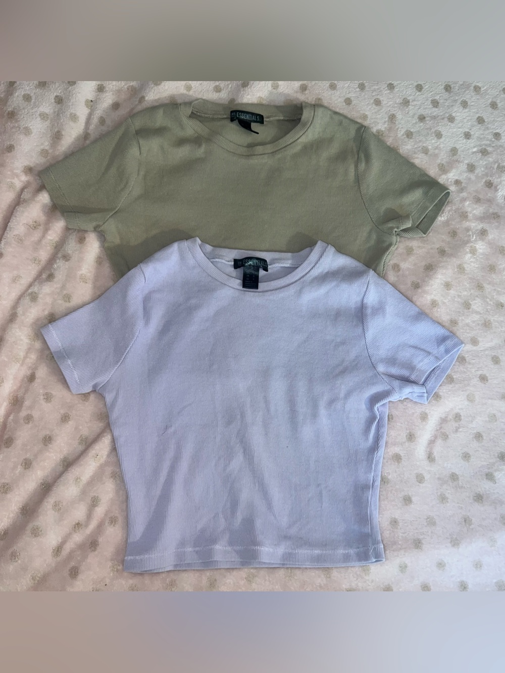 Basic Ribbed Crewneck Tee Pair in Lavender and Beige